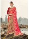 Beige-Pink Silk Designer Embroidered Saree with Embellishments, Border