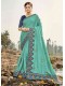 Blue Silk Designer Embroidered Saree with Embellishments, Border