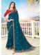 Blue Silk Designer Embroidered Saree with Embellishments, Border