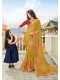 Mustard Chiffon Designer Embroidered Saree with Embellishments, Border