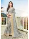Grey Silk Designer Embroidered Saree with Embellishments, Border