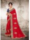 Red Silk Designer Embroidered Saree with Embellishments, Border