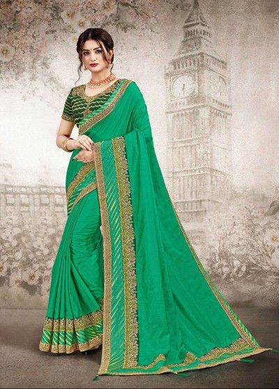 Green Silk Fancy Bordered Saree with Embellishments