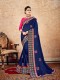 Blue Silk Designer Embroidered Saree with Embellishments, Border