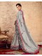 Grey Silk Designer Embroidered Saree with Embellishments, Border