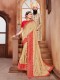 Beige Silk Designer Embroidered Saree with Embellishments, Border