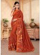 Orange Silk Designer Party wear Foil Printed Saree with Border