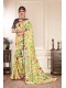 Green Silk Floral Printed Saree with Border  