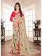Beige Silk Floral Printed Saree with Border