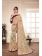 Beige Silk Floral Printed Saree with Border 