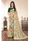 Green Silk Floral Printed Saree with Border 