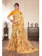 Yellow Silk Floral Printed Saree with Border