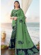 Green Silk Printed Saree with Border, Embellishments 