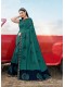 Teal Green Silk Printed Saree with Border, Embellishments 