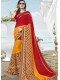 Red-Yellow Masakali Designer Printed Saree with Border & Embellishments