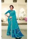 Sea Blue Georgette Printed Saree with Border, Embellishments 
