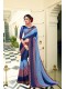 Blue Georgette Printed Saree with Border, Embellishments 