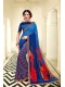 Blue Georgette Printed Saree with Border, Embellishments 