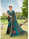 Teal Green Silk Designer Printed Saree with Border & Embellishments