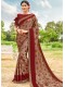 Maroon Silk Designer Printed Saree with Border & Embellishments