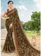 Brown Silk Designer Printed Saree with Border & Embellishments