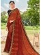 Red-Rust Silk Designer Printed Saree with Border & Embellishments