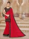 Red Chiffon Bordered Saree with Embellishments, Purse