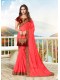 Pink Chiffon Designer Bordered Saree with Embellishments, Purse