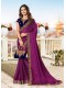 Purple Chiffon Designer Bordered Saree with Embellishments, Purse