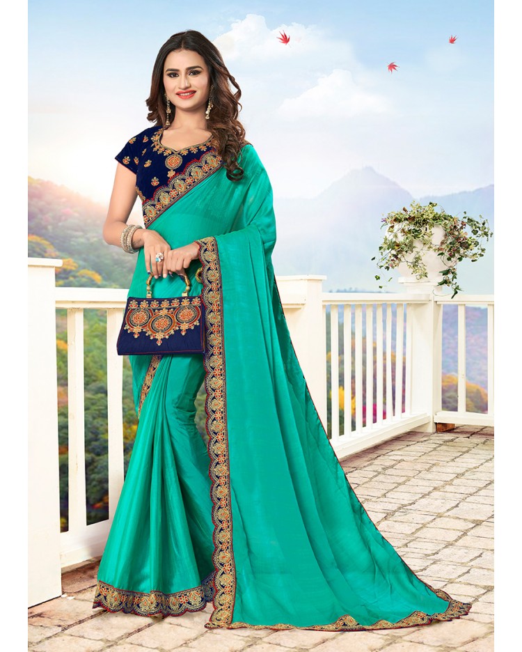 fcity.in - Designer Saree With Purse And Contrast Green / Aagyeyi  Sensational