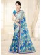 Blue Chiffon Printed Saree with Border 