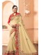 Beige Silk Designer Embroidered Saree with Embellishments, Border
