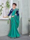 Blue Silk Fancy Embroidery & Diamond Work Shoulder Brooch Saree with Lace