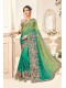 Green Silk Embroidered Saree with Border