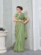 Green Silk Fancy Embroidery & Diamond Work Shoulder Brooch Saree with Lace