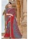 Grey Silk Saree with Red Embroidery work, Border