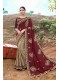 Khaki Brown Silk Half n Half Embroidered Saree with Embellishments, Border