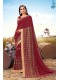 Maroon Silk Designer Embroidered Saree with Embellishments, Border