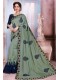 Olive Green Silk Designer Embroidered Saree with Border