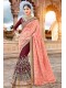 Peach Maroon Silk Chiffon Half n Half Embroidered Saree with Embellishments, Border