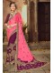 Pink Purple Georgette Half n Half Embroidered Saree with Embellishments, Border