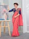 Pink Silk Fancy Embroidery & Diamond Work Shoulder Brooch Saree with Lace