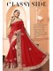 Red Silk Embroidered Saree with Embellishments, Border
