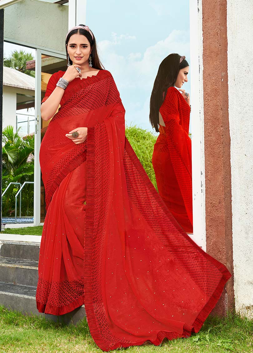 Red saree online chiffon